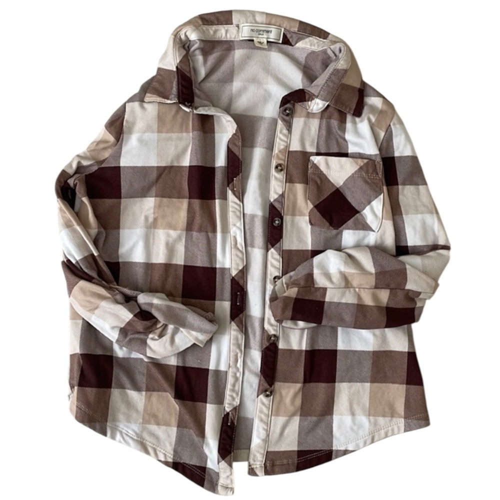 No Comment Brown And White Plaid Flannel Shirt | Women’s Size Medium Button Down